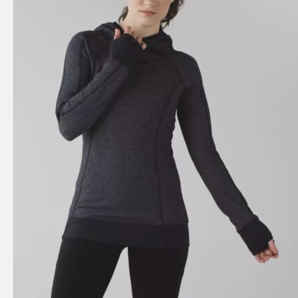 Lululemon Think Fast Pullover Hoodie in Heathered Herringbone Size 2 Dark Gray